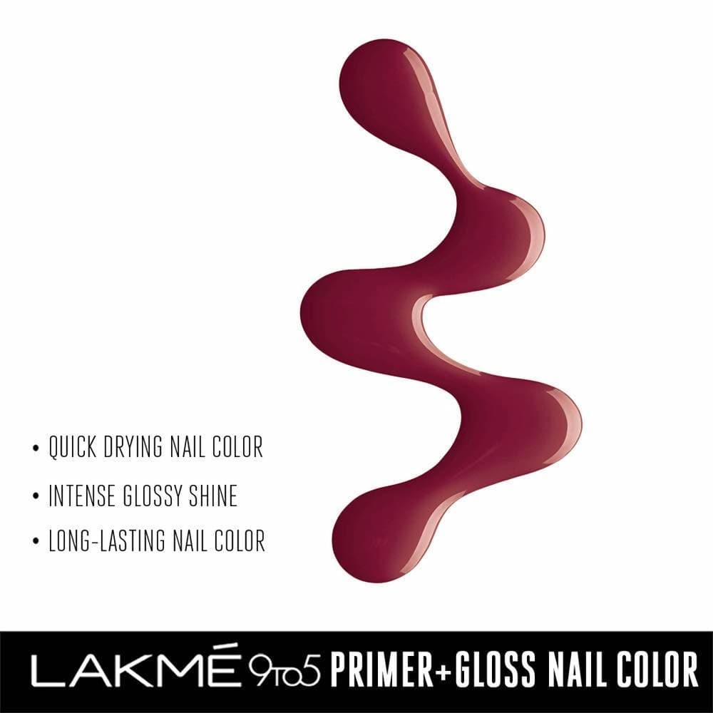 Lakme 9 to 5 Primer + Gloss Nail Colour - Red Alert - Distacart