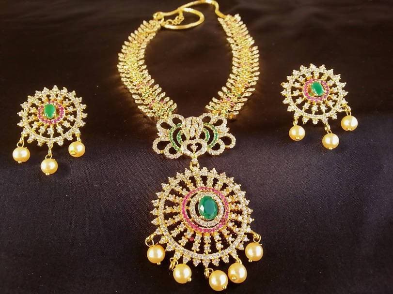 Multicolor Ad Bridal Necklace Set For Marriage Ceremony