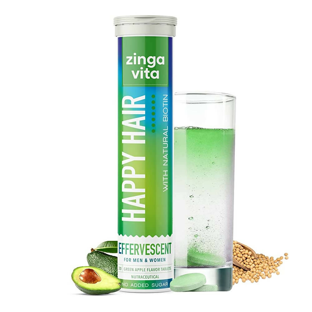 Zingavita Happy Hair Biotin Effervescent Tablets (Green Apple Flavor) Sugar Free - Distacart