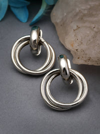 Thumbnail for NVR Women's Western Silver Plated Circular Metal Hoop Earrings - Distacart