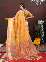 Thumbnail for Lorenvalley Fashion Orange Cotton with Woven Design Zari Weaving Saree - Distacart