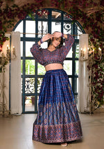 Thumbnail for Women's Wedding Traditional Blue Dull Satin Lehenga Choli - Kaushlya - Distacart