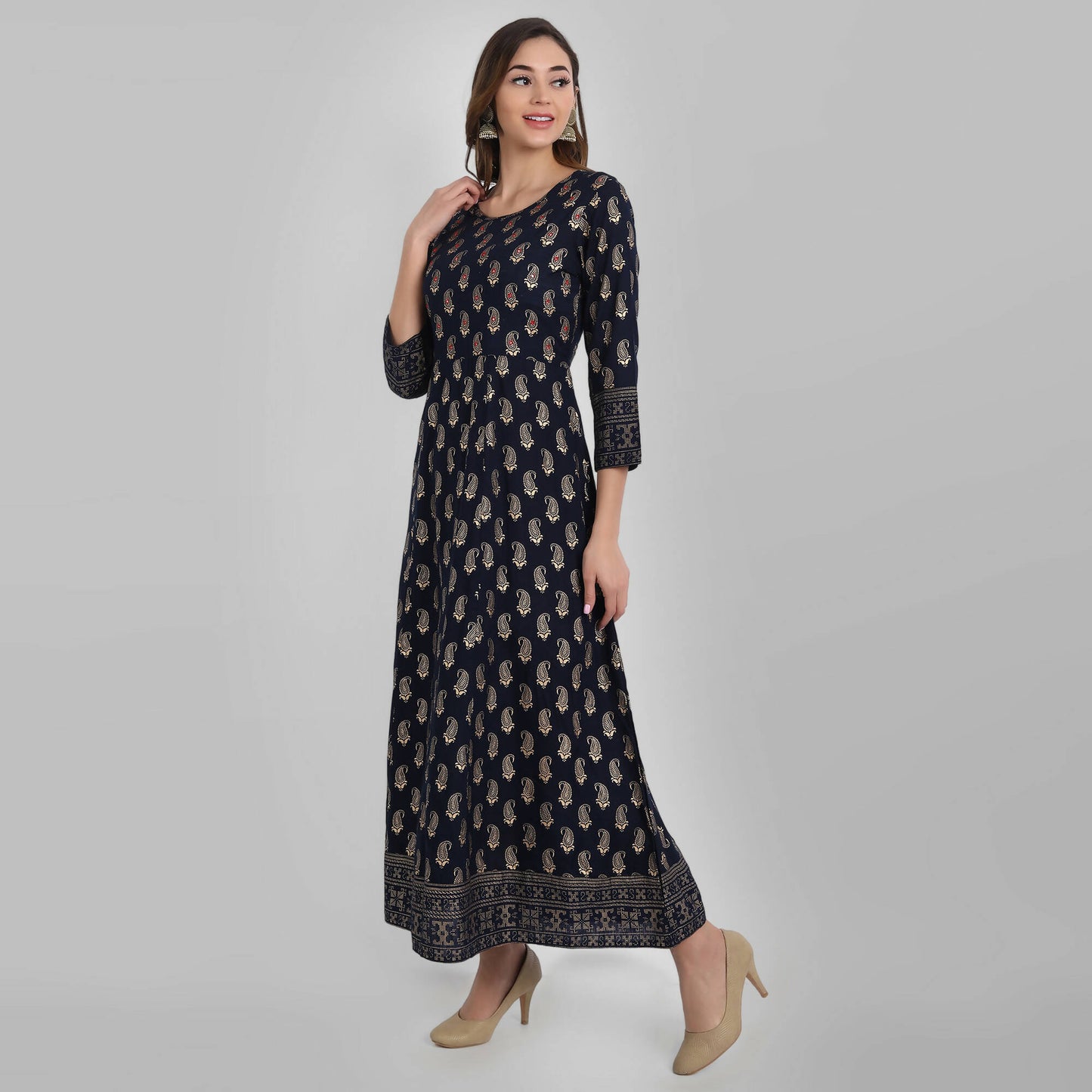 Juniper Women's Navy Rayon Printed Flared Dress - Distacart