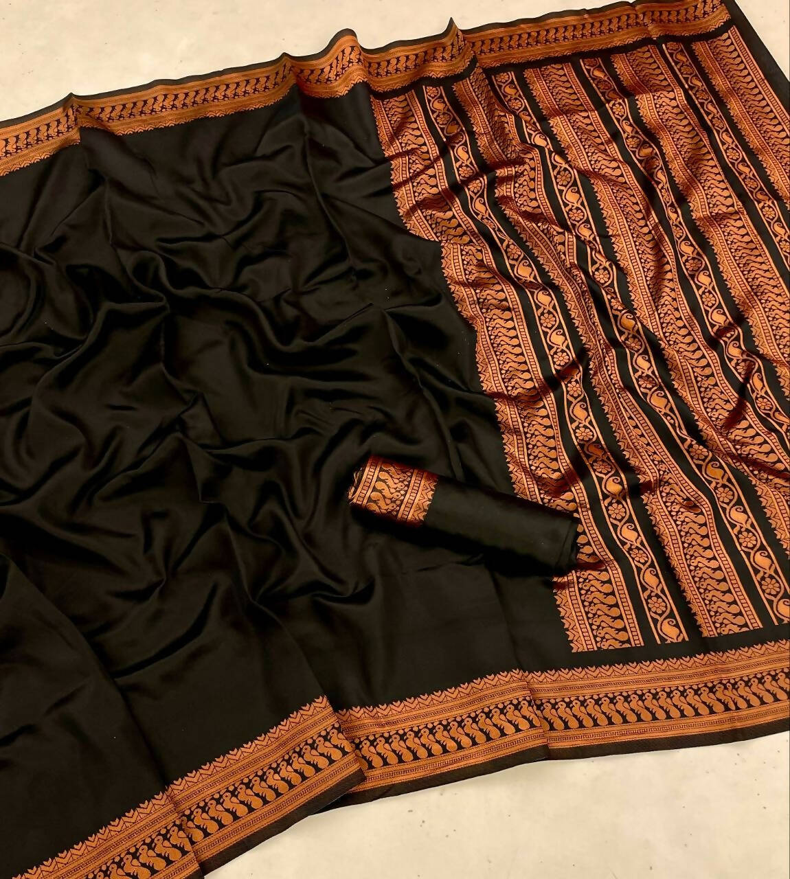 DEIANA'S Beautiful Golden Jari with New Design Soft Lichi Silk Saree - Black - Distacart