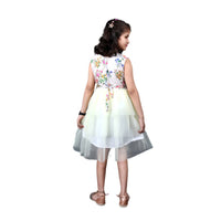 Thumbnail for Akarshan Cotton Blend Floral Barbie Frock With Three Layered White Net - Cream & White - Distacart