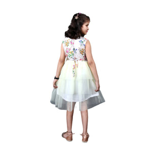 Akarshan Cotton Blend Floral Barbie Frock With Three Layered White Net - Cream & White - Distacart