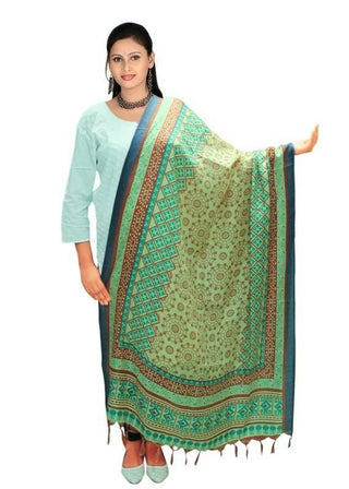 Vamika Multi Green Color Printed Bhagalpuri Silk Dupatta