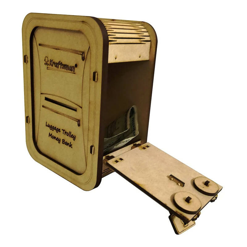 Kraftsman Wooden Money Safe Luggage Trolley Style | Made In India - Distacart