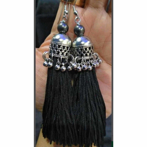 Latest Fashion Black Hanging Threads In Jhumka Earrings