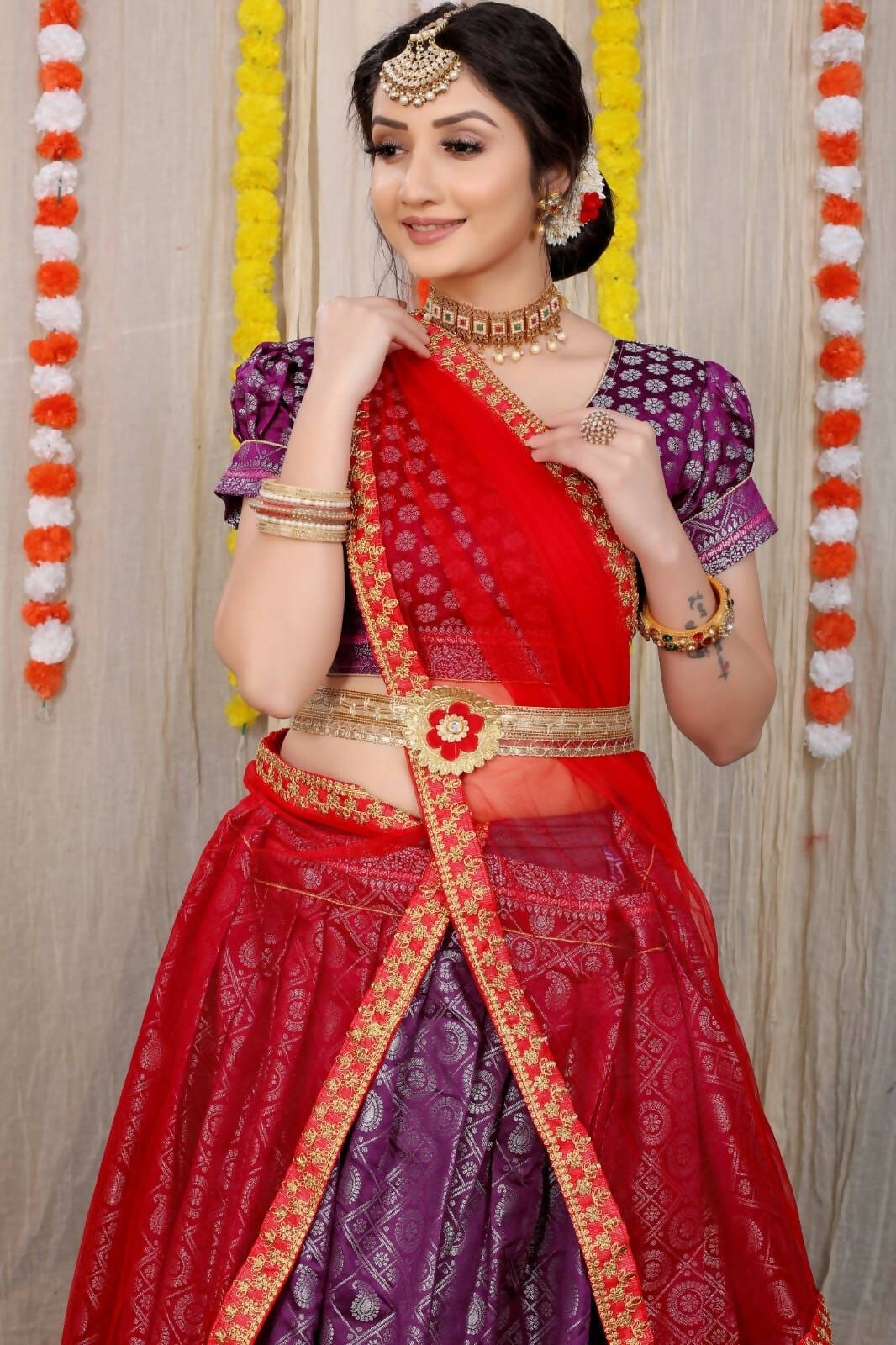DEIANA'S Beautiful Pure Jari Silk Weaving Lehengha Choli - Wine - Distacart