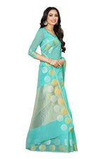 Thumbnail for Mimosa Women's Turquoise Blue Kanchipuram Cotton Saree - Distacart
