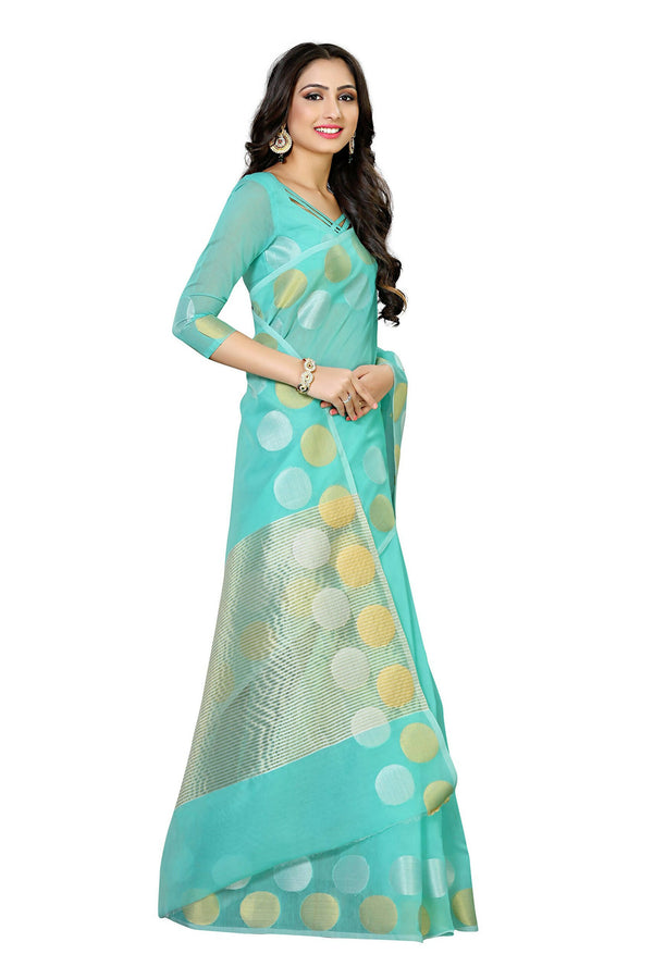 Mimosa Women's Turquoise Blue Kanchipuram Cotton Saree - Distacart