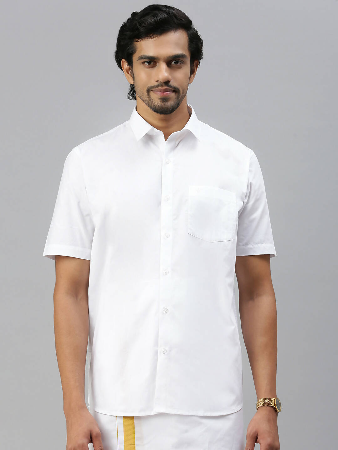 Ramraj Cotton Mens Half Sleeve Formal 100 % Cotton White Shirt - Distacart