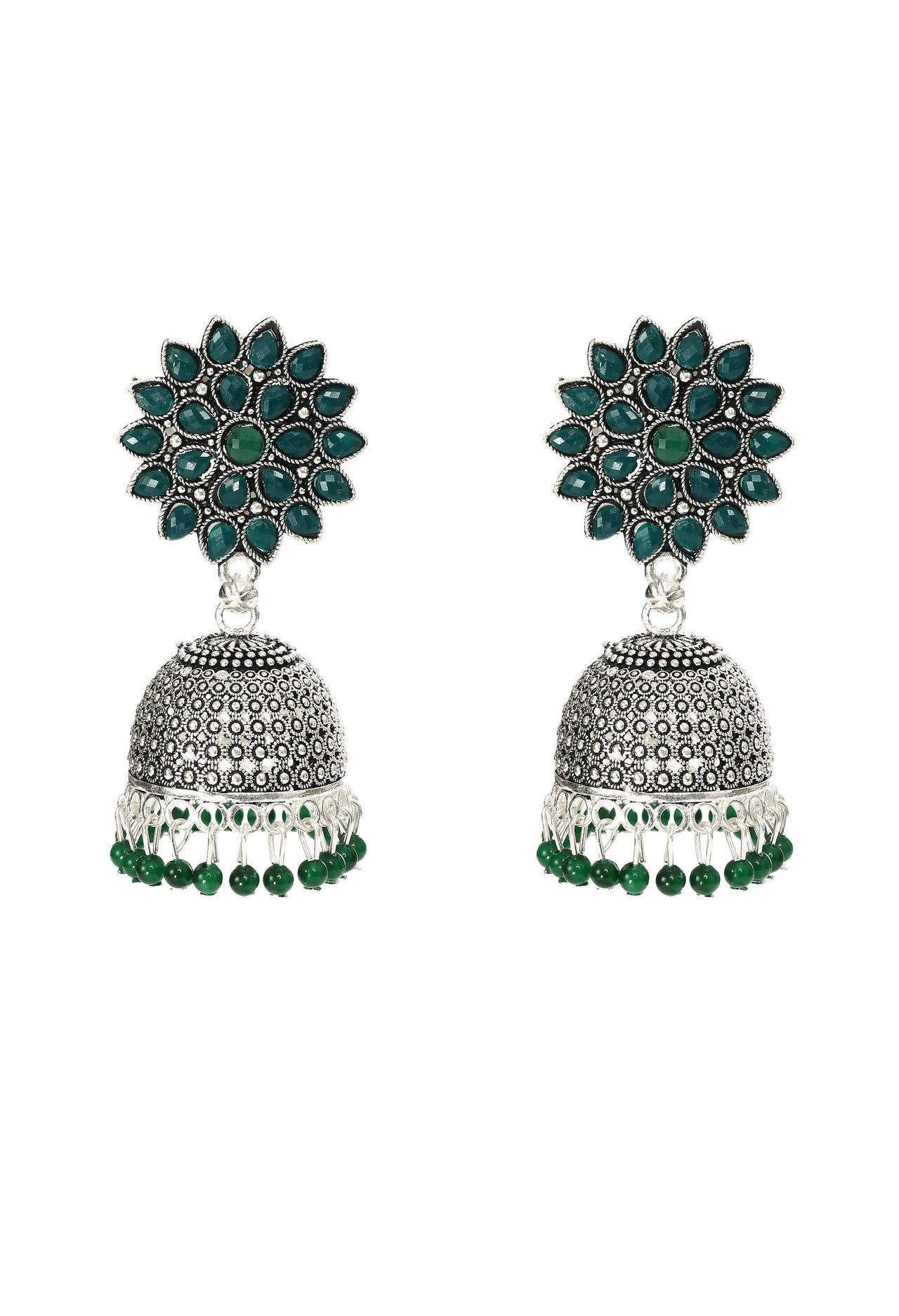 Mominos Fashion Joharkamal Kundan work Jhumka with Green Beads - Distacart