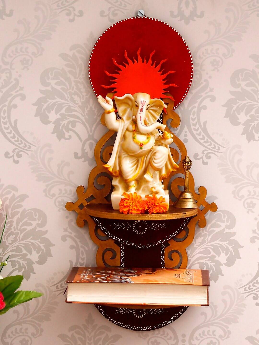 eCraftIndia Brown Textured Wooden Pooja Shelf - Distacart