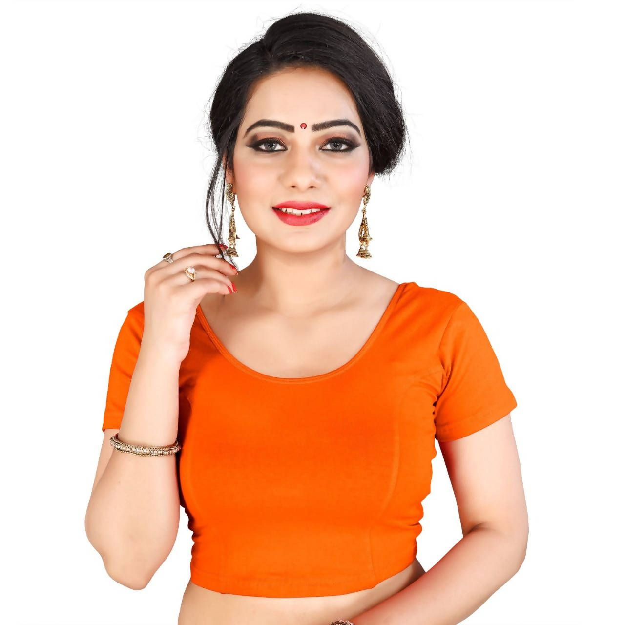 Vamika Orange Lycra Plain Blouse - Distacart