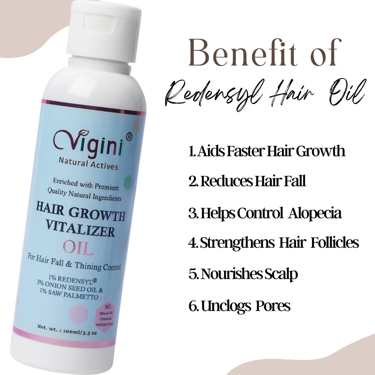 Vigini 1% Redensyl Hair Growth Vitalizer Hair Care Tonic Oil for Men Women - Distacart