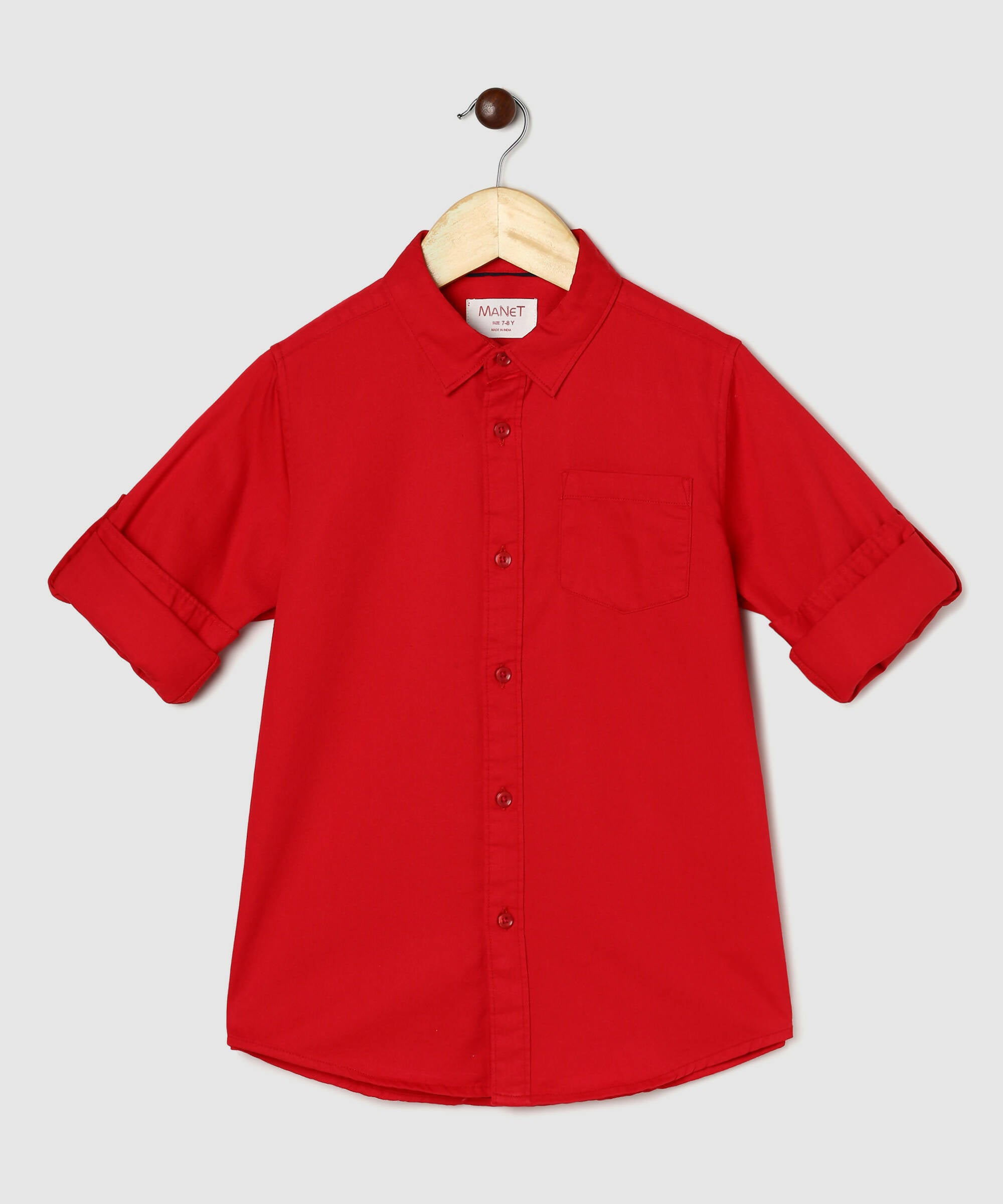 Manet Boys Full Sleeves Solid Shirt - Red - Distacart