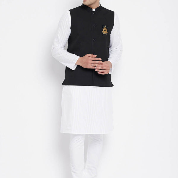 Even Apparels Black Pure Cotton Nehru Jacket With Eid Insignia NJ-PW668-EID - Distacart