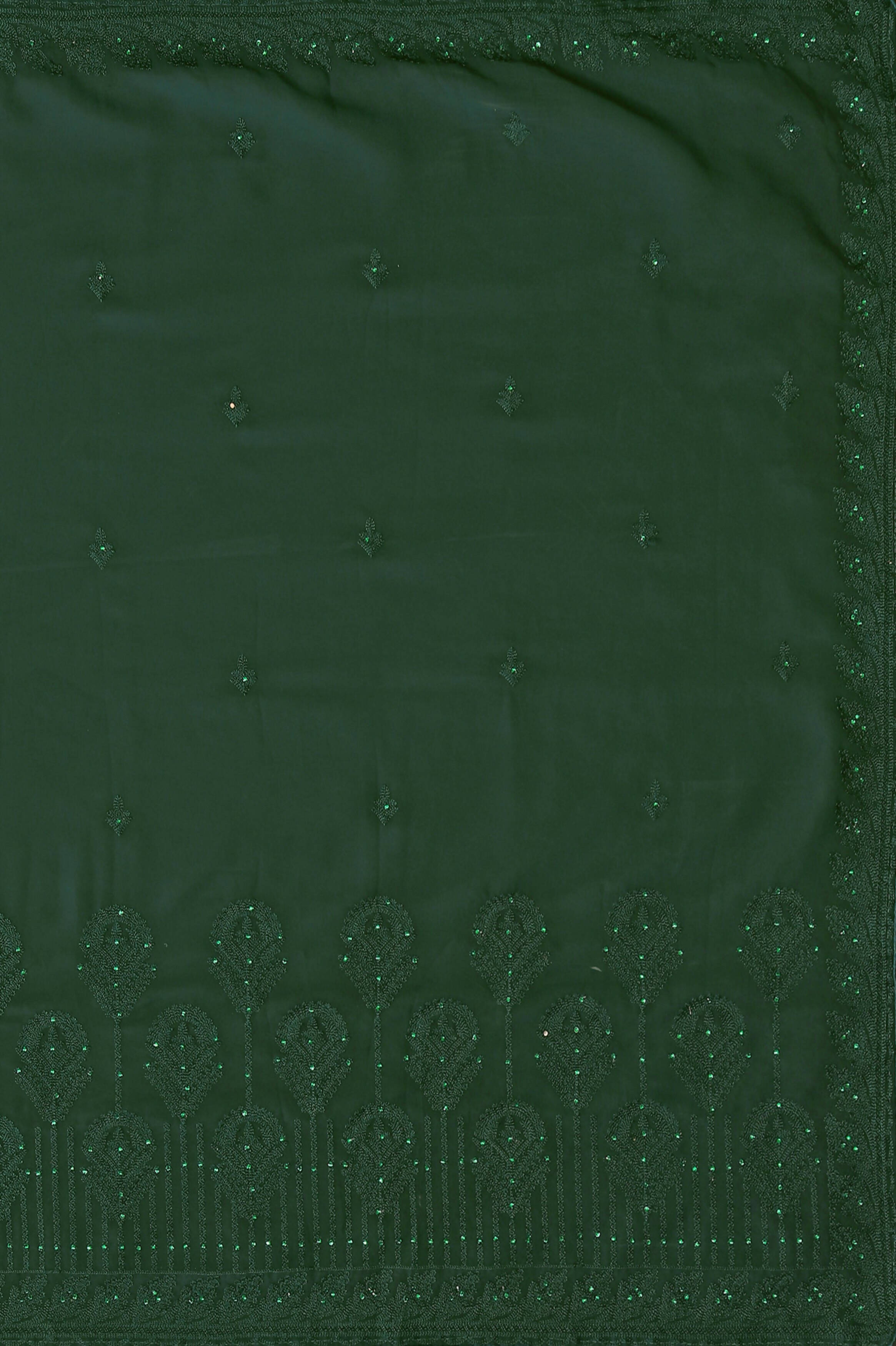 Green Georgette Embroidered and Stone Work Saree with Unstitched Blouse Piece - Roozal - Distacart