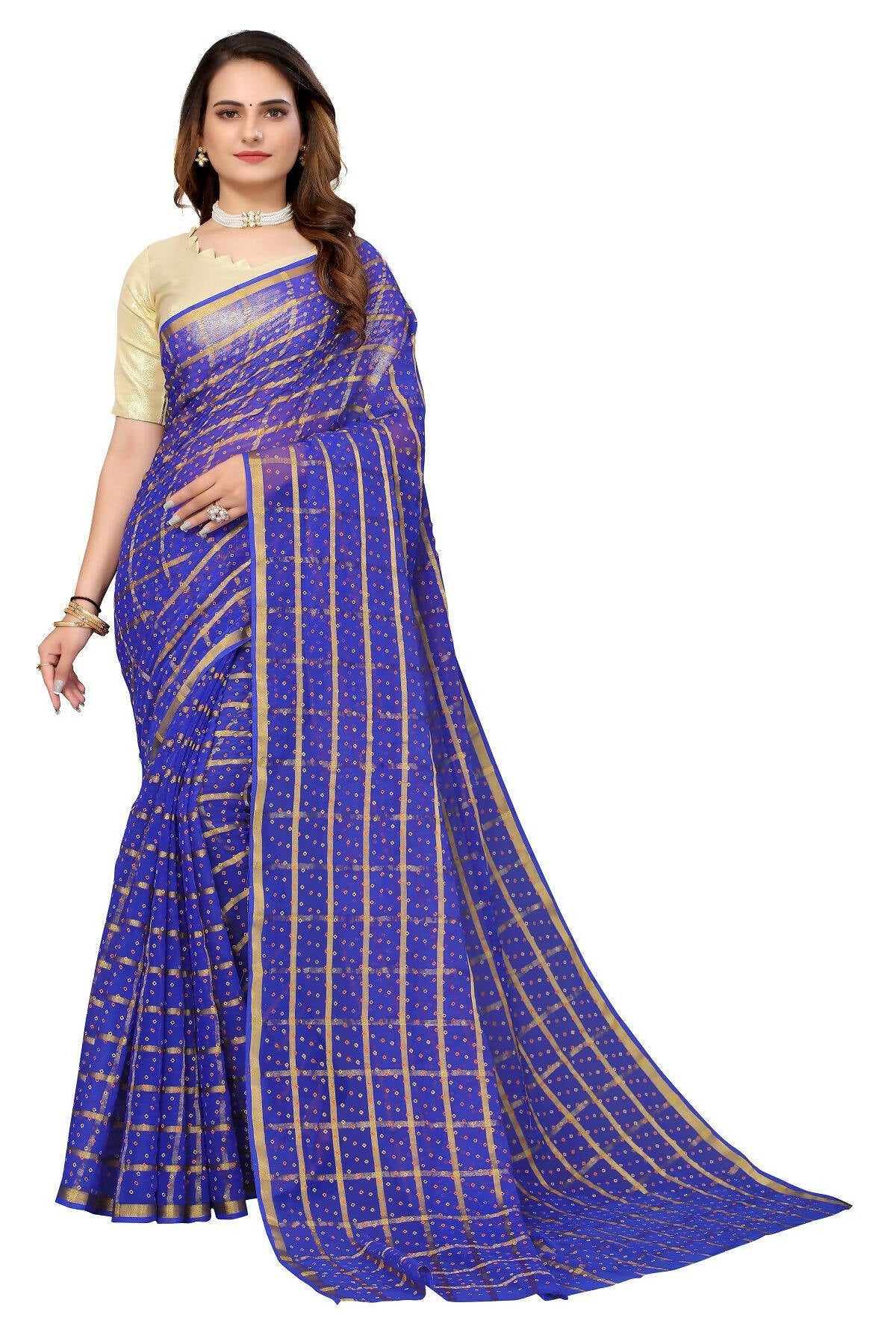 Vamika Blue Jari Work Chiffon Saree (GARVITA PURPLE) - Distacart