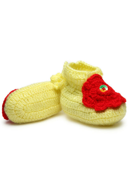 Chutput Kids Woollen Hand Knitted Flower Detailed Booties - Yellow - Distacart