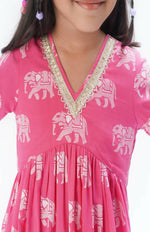 Thumbnail for Lil Drama Trunk Tales Girls Pink Kurta With Pant Set - Distacart