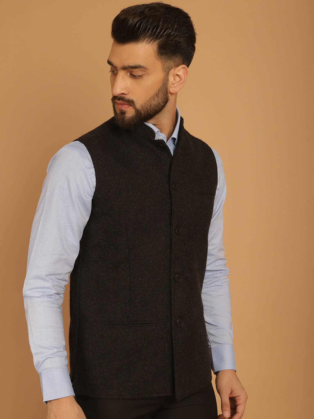 Even Apparels Pure Wool Nehru Jacket - Charcoal - Distacart