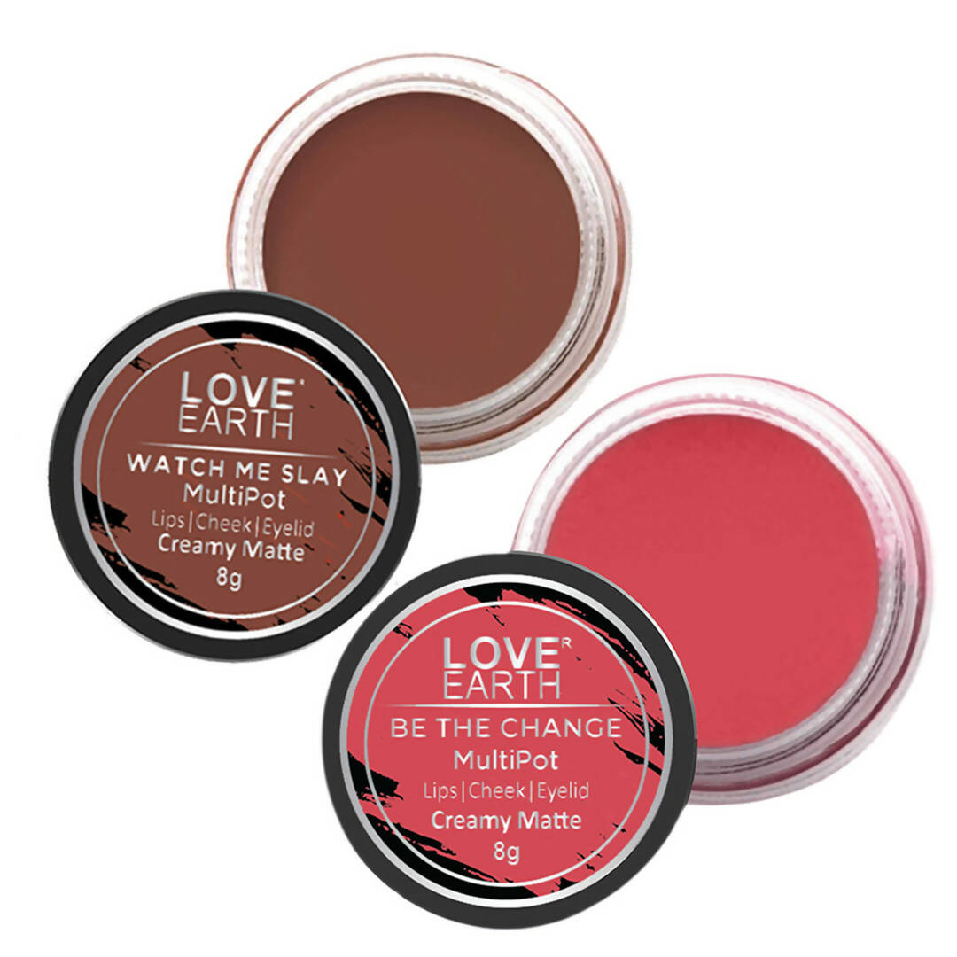 Love Earth Lip Tint & Cheek Tint Multipot Combo (Rose Pink & Caramel Brown) - Distacart