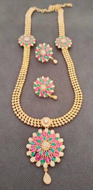 Multicolor Cz Bridal Long Necklace Set
