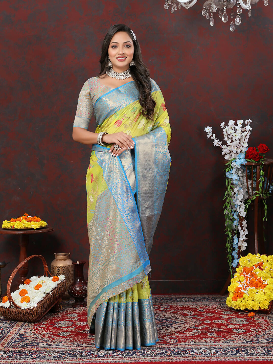 Lorenvalley Fashion Yellow Cotton Woven Design Zari Meenakari Weaving Saree - Distacart
