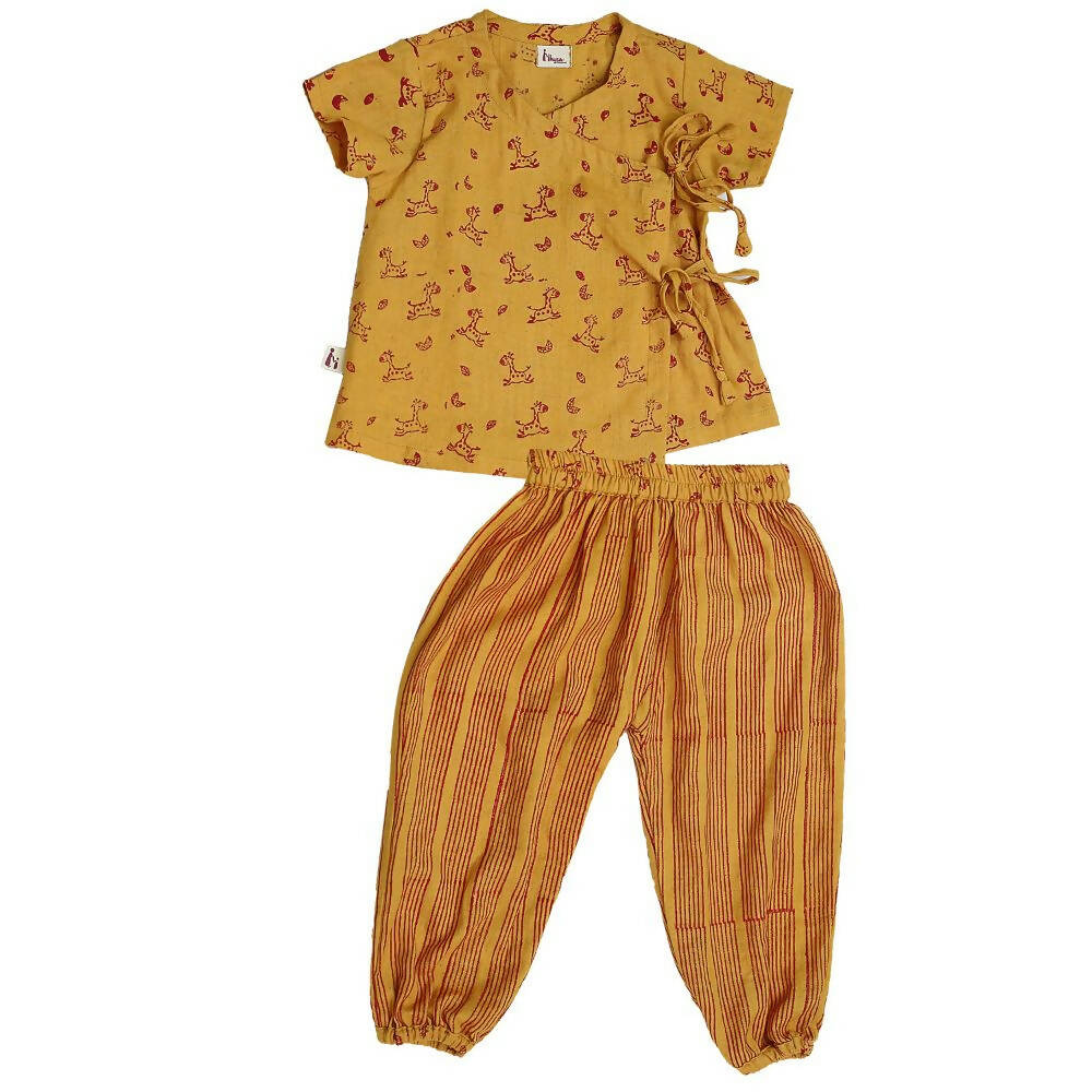 Mhyssa Zeke Half Sleeve Wrap Style Yellow and Red T-shirt With Long Pant Set For Kids - Distacart