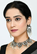 Thumbnail for Mominos Fashion Johar Kamal Oxidised Silver-Plated Ganesha Design Necklace Choker Set - Distacart