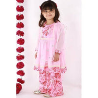 Thumbnail for Little Bansi Pink Floral print Kurta Frock with Floral Plazzo and Dupatta
