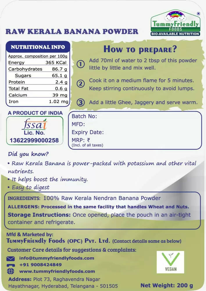 TummyFriendly Foods Natural Raw Kerala Banana Powder - Distacart