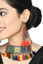 Thumbnail for Mominos Fashion Johar Kamal Oxidised Silver-Plated Brass Finish Tassel Work Handicraft Choker For Women (Multi) - Distacart