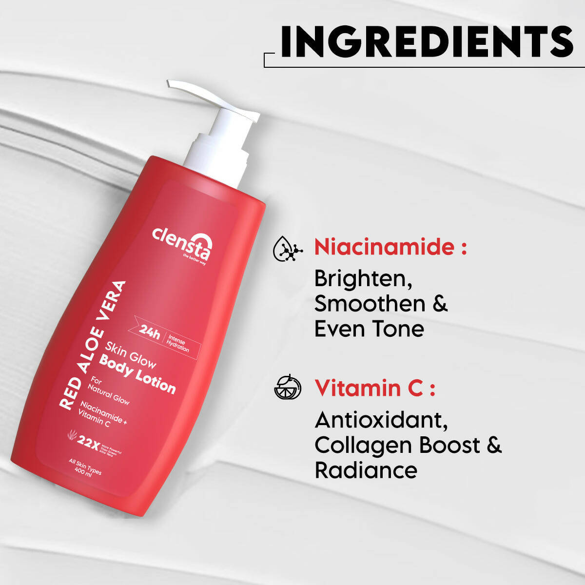 Clensta Red Aloe Vera Skin Glow Body Lotion - Distacart