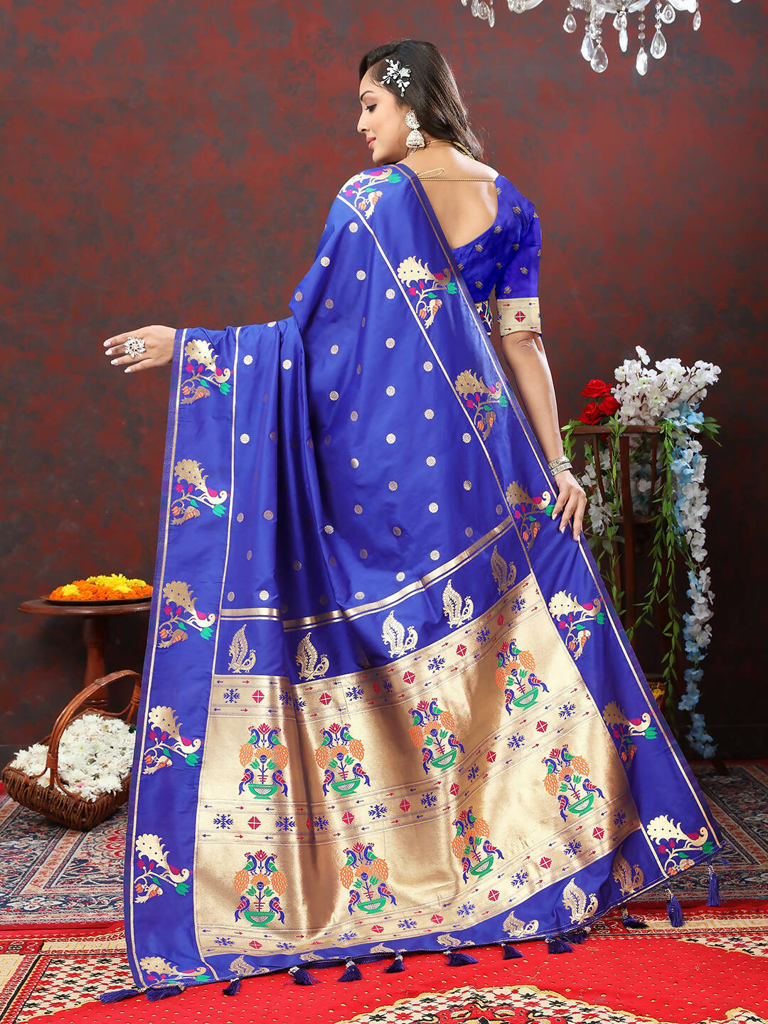 Lorenvalley Fashion Blue Soft Paithani Silk Woven Design Gold Zari Meenakari Weaving Saree - Distacart