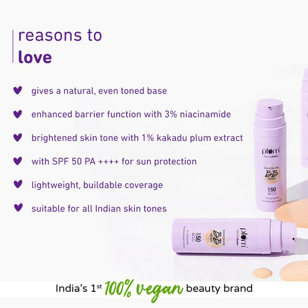 Plum Superpower BB Serum with SPF 50 PA ++++ 01 Ivory - Distacart