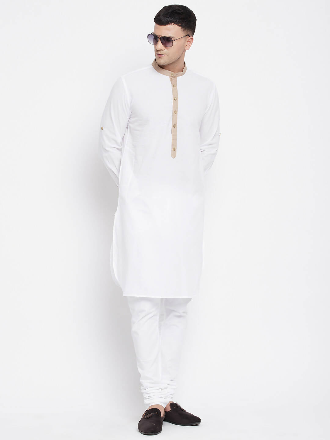 Even Apparels Beige Color Pure Cotton Men's Kurta With Band Collar - Distacart