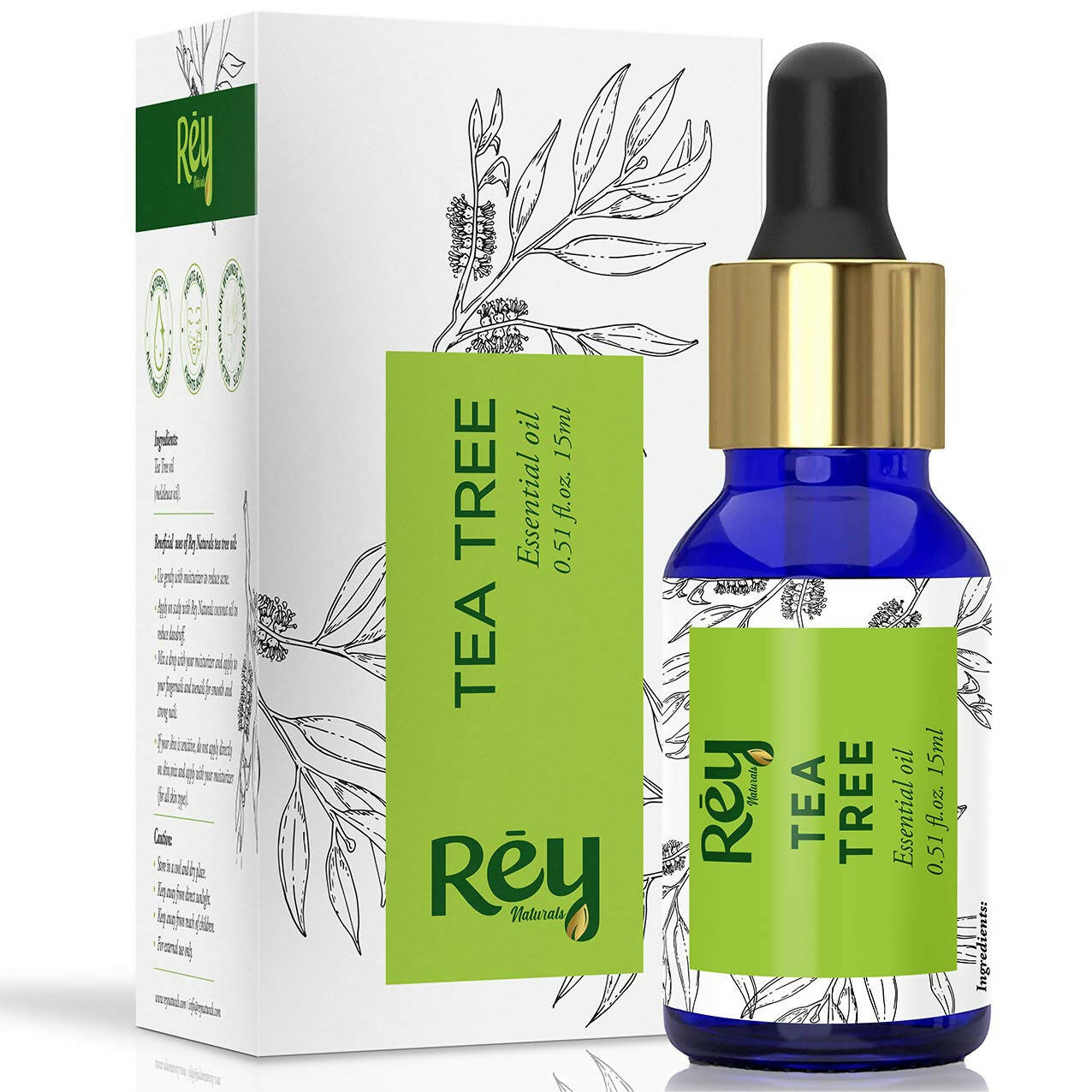 Rey Naturals Tea Tree Oil for Hair, Skin and Face Care - Distacart