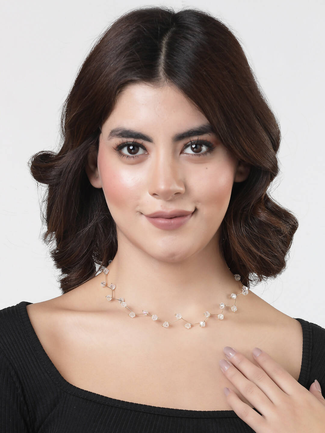 NVR Women's Gold Plated Chain Transparent Beads Necklace - Distacart