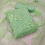 Thumbnail for Green Heavy Organza Silk Embroidered Unstitched Dress Material - Amara - Distacart