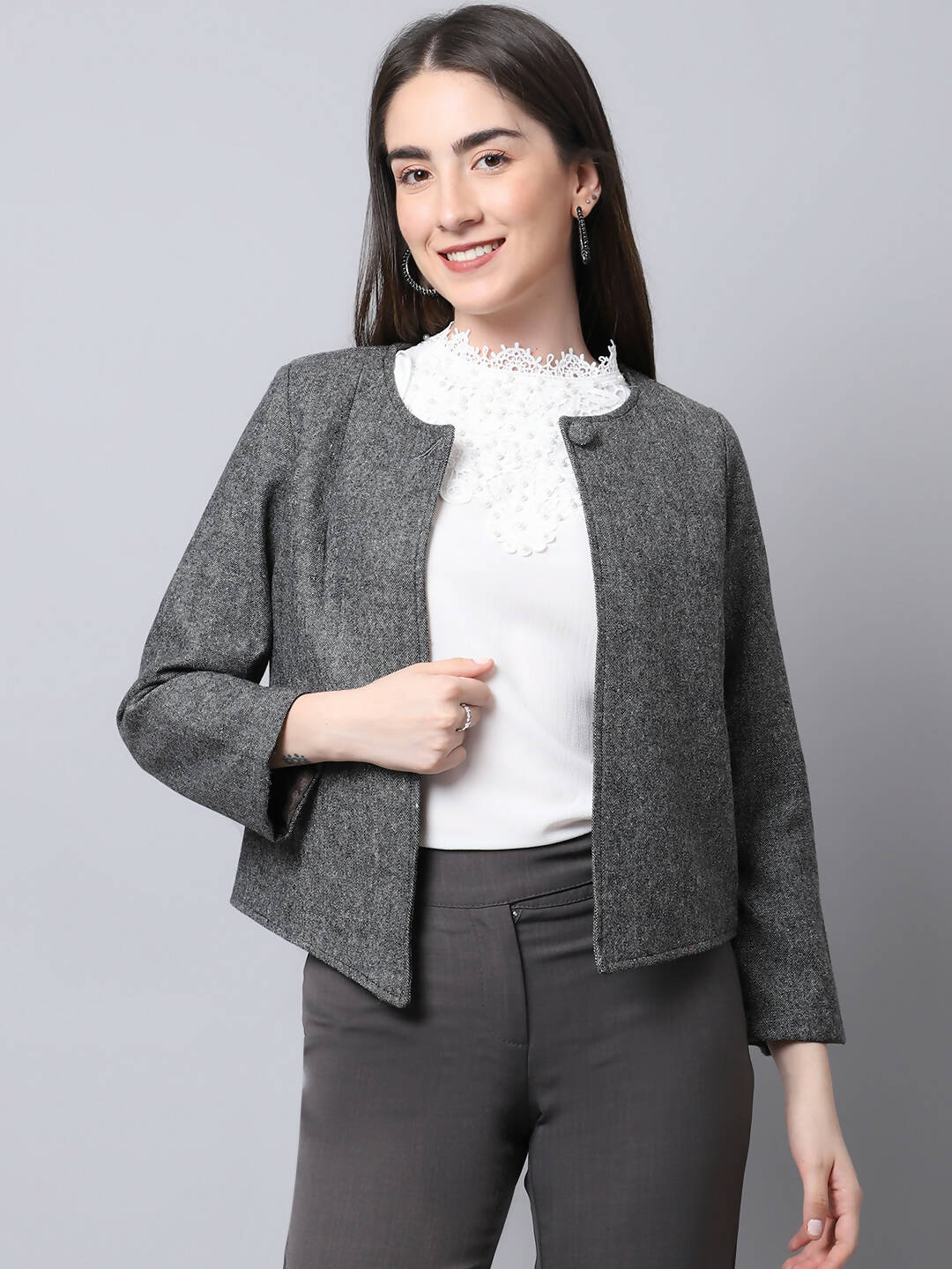 Even Apparels Black Pure Wool Open Front Statement Women's Jacket - Distacart