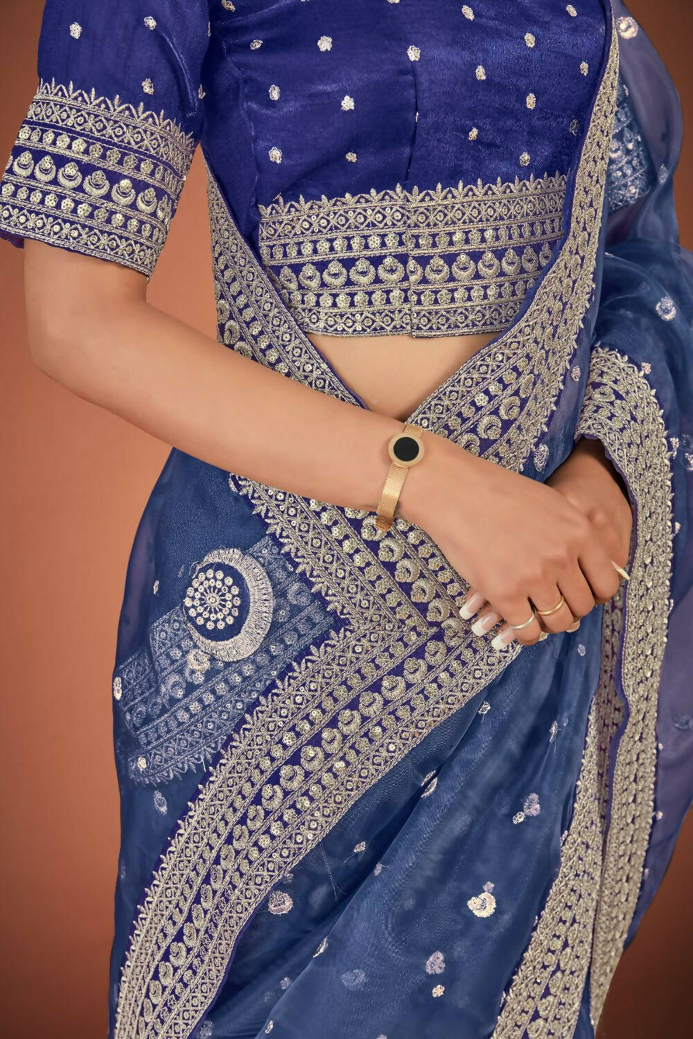 Vamsee Navy Blue Organza Saree - Distacart