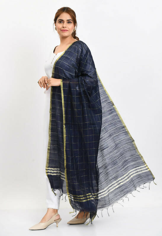 Mominos Fashion Moeza Women's Cotton Zari Box Navy Blue Dupatta - Distacart