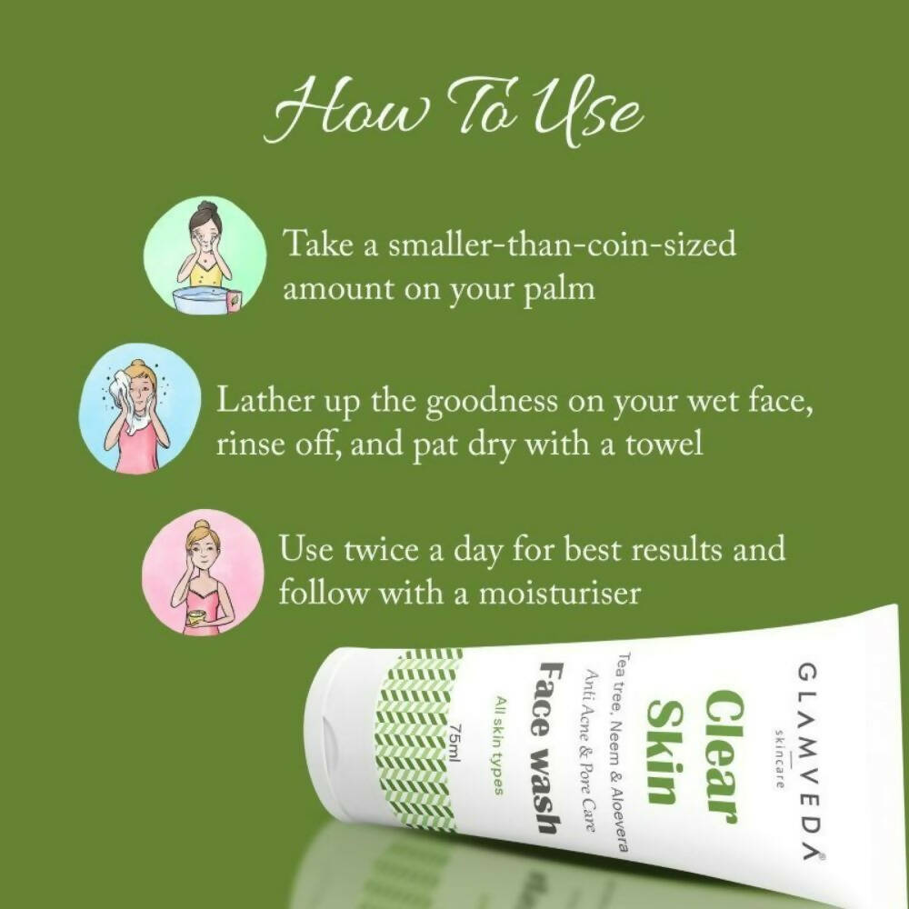 Glamveda Clear Skin Tea Tree, Neem & Aloe Anti Acne Face Wash - Distacart