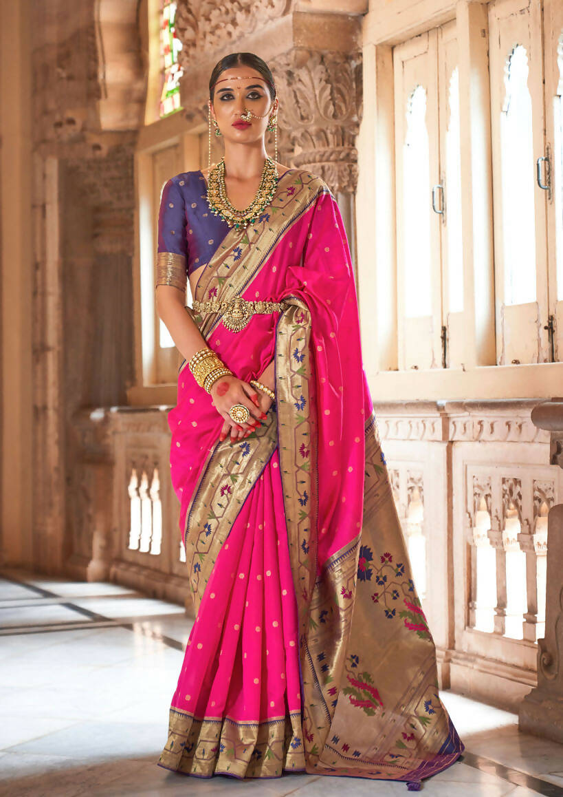 Sasquatch Socks Pink Soft V.P. Silk Magnum Finish, Weaving, Golden Zari Paithani Silk Saree - Rath Kadampalli - Distacart