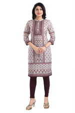 Thumbnail for Snehal Creations Charming Cream Digital Print Cotton Slub Long Kurti Tunic - Distacart