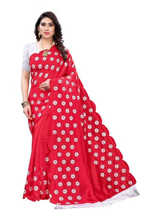 Vamika Zoya Silk Embroidered Red Saree (RAKHI RED)